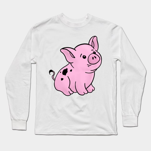 Cute Piglet hand drawn with dirt on the back Long Sleeve T-Shirt by Mesyo